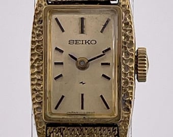 Orologio da donna Seiko Vintage rettangolare color oro, circa anni '70, orologio da sera giapponese al quarzo