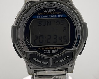 Casio Databank DB-34H Telememo 30 digitaal horloge c. Jaren 90 | Vintage roestvrij staal