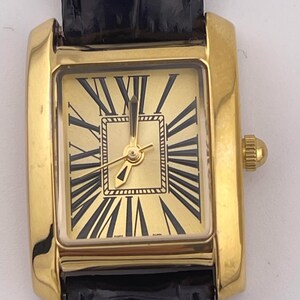 Bronzo Italia Women’s Watch – Tank Style – Gold-Tone Bronze Case – Roman Dial – Croco Leather Strap – Swiss Quartz Movement – 21x27mm 2010s