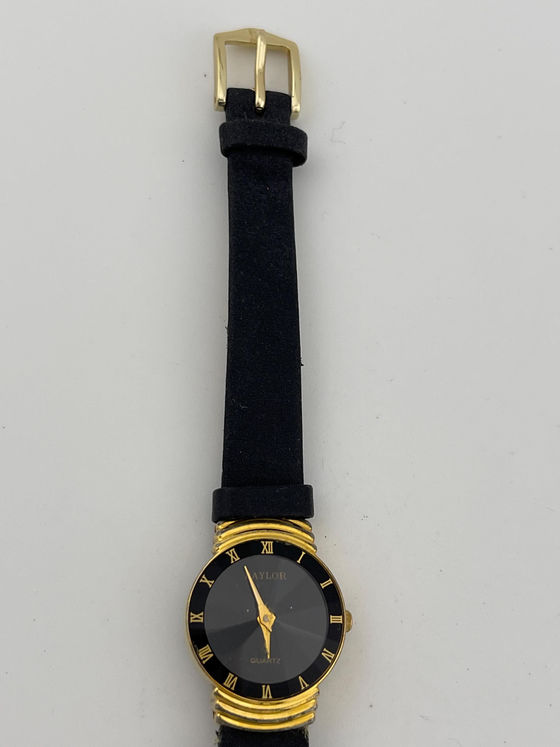 Baylor 6L22-Y black quartz watch with leather band Baylor 6L22-Y Black Faceted Crystal Quartz Watch W/ Leather  main image 4