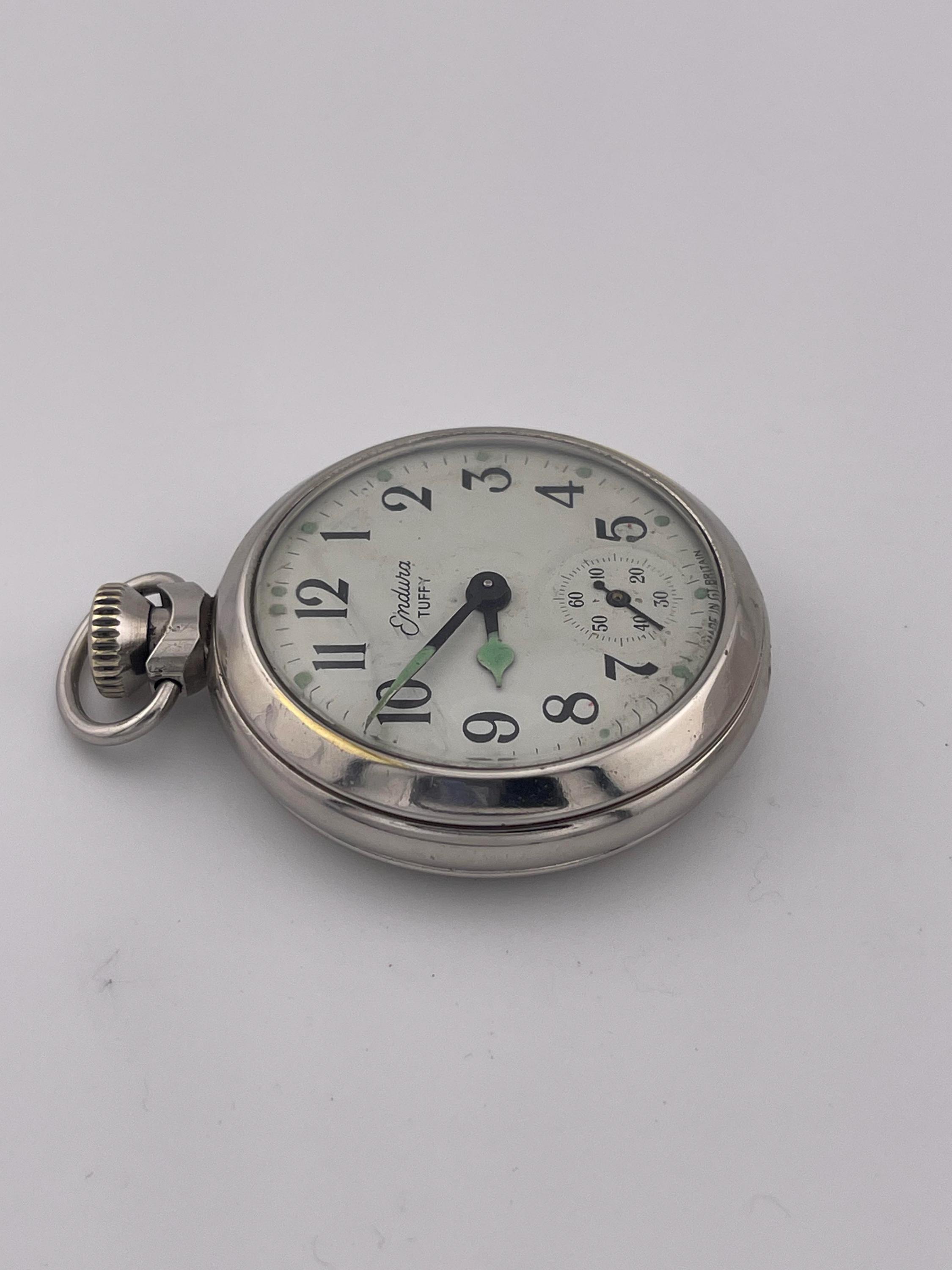 Vintage Endura Tuffy 1960\'s Manual Wind Pocket Watch Silver Tone Parts Or Repair Vintage ENDURA Tuffy Manual Wind Men main image 4