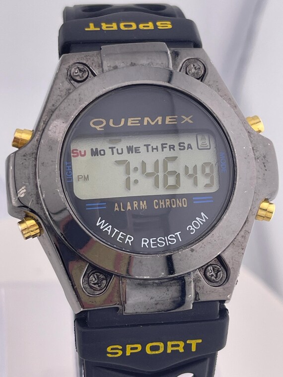 Vintage Quemex Digital Sport Watch Alarm Chrono 30M Black c.1990s