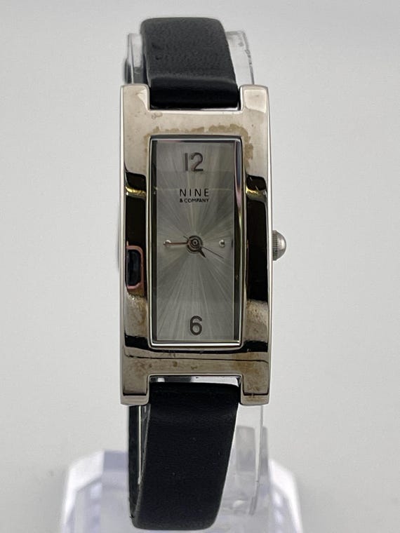 Nine & Co Silver Rectangular Leather Strap Quartz… - image 1
