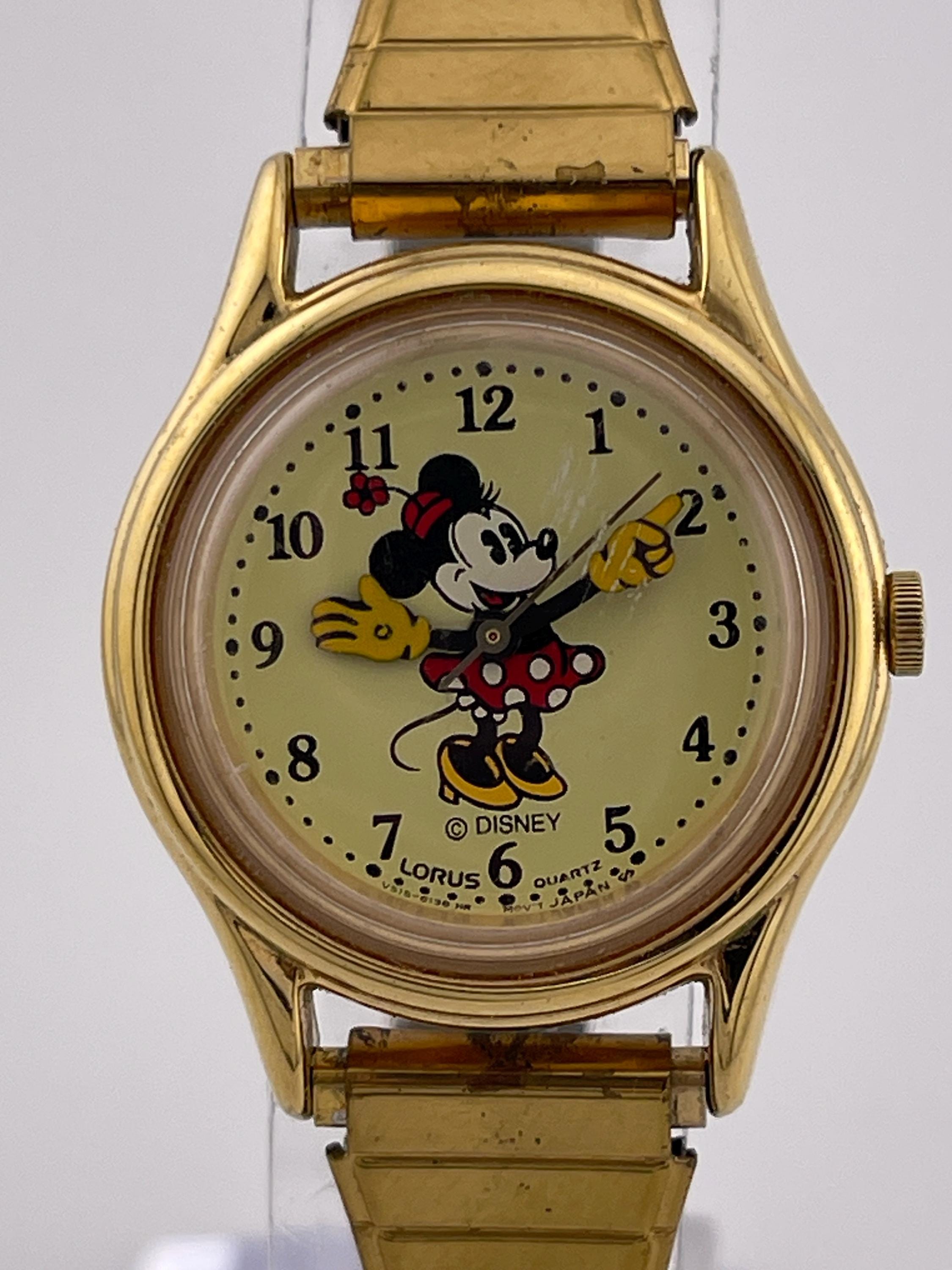 Vintage Lorus Disney Minnie Mouse Gold Tone Quartz Watch C. 1990s