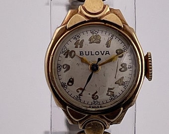 Bulova Ladies Swiss Mechanical Watch c 1950s 10K Gold Rolled Plate Vintage Bracelet Watch