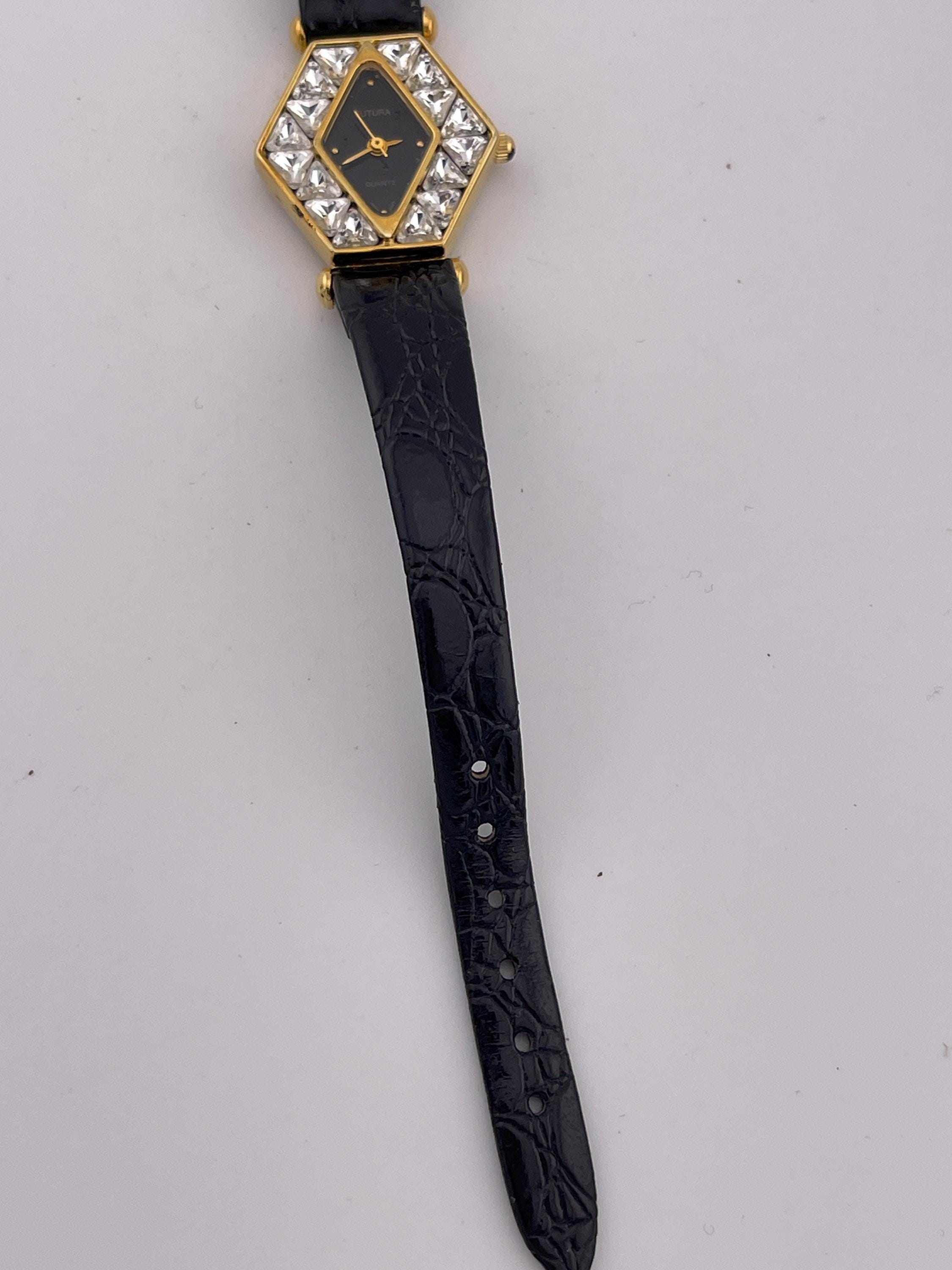 Vintage FUTURA 7754 Hexagon Crystal Ladies Watch C.1990s – Black