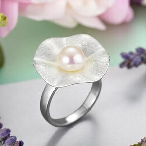 925 Sterling Silver Pearl Ring , Baroque Freshwater Pearl, Fine Pearl Jewelry, Natural Pearl Ring, Certificate Silver Ring