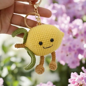 Niedliche gehäkelte Obst Schlüsselbund, Zitrone Schlüsselanhänger Puppe, Obst Taschenanhänger, gestrickte Früchte Schlüsselbund für Autoschlüssel, Taschenanhänger, gehäkelte Taschenanhänger