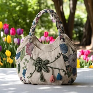 Ethnische bestickte Segeltuchhandtasche, Boho gewebte kleine Geldbörse, handgemachte Handtasche für Frauen, Boho Style Tote