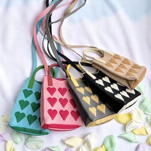 Mini sac à bandoulière coréen en tricot coeur - Joli sac à main carré et doux pour femme et fille