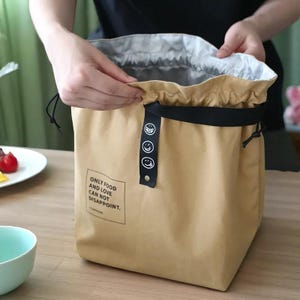 Canvas Lunch Bag Bento Box, Portable Picnic Tote Bag, Insulated Food Storage Handbag for School, Work, Travel