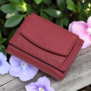 Portefeuille RFID en cuir véritable pour femme, mini porte-monnaie, porte-cartes, petit sac d'argent, portefeuille compact en cuir de vachette avec fermeture à mousqueton