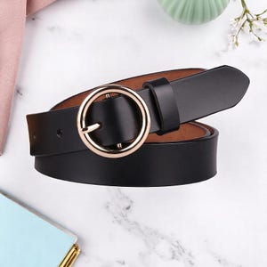 Luxury Genuine Leather Belt for Women, 110cm Waist Belt with Round Pin Buckle, Black White Brown, High Quality Jeans Belt