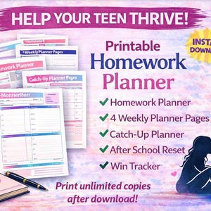 Planificador de tareas para adolescentes, organizador de estudio para estudiantes con TDAH (PDF)