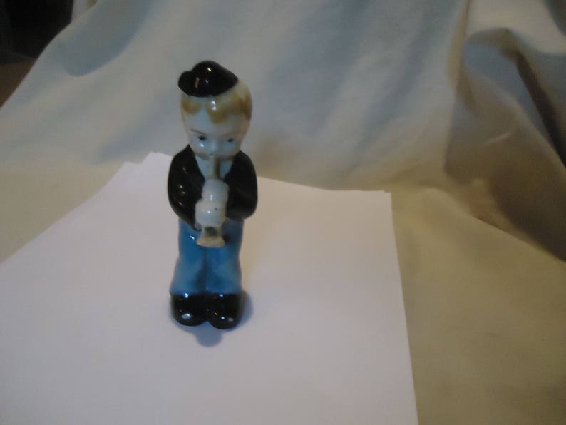 Vintage Occupied Japan Porcelain Figurine Young Boy Playing Instrument collectable