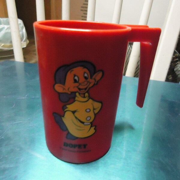 Vintage Dopey red plastic cup or mug, Walt Disney, collectable,  dwarf