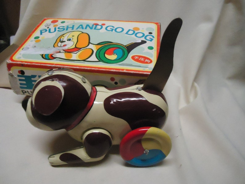Vintage Push and Go Dog Toy in Box Collectable Made in China Etsy
