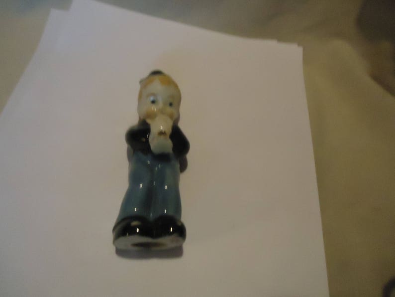Vintage Occupied Japan Porcelain Figurine Young Boy Playing Instrument collectable
