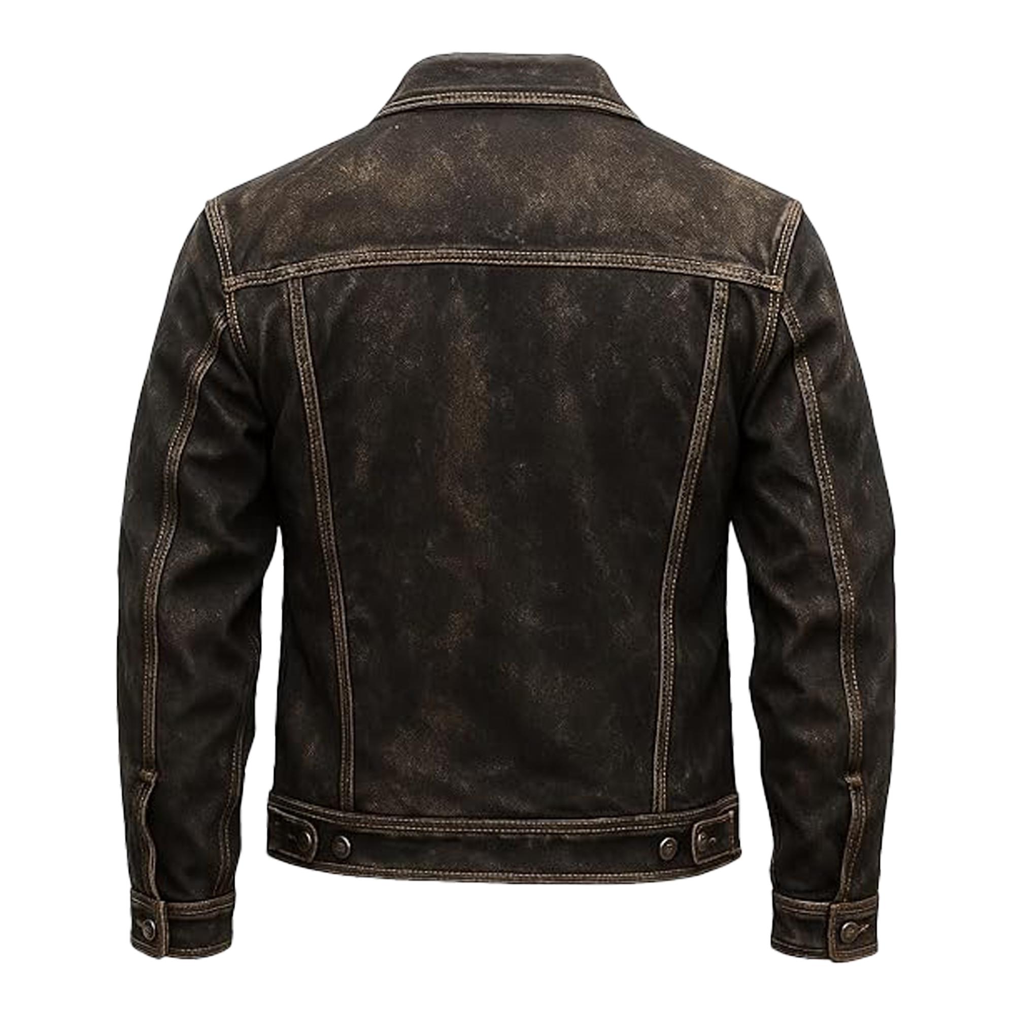 Men's Distressed Blue Leather Jacket, Vintage Motorcycle Biker Jacket ...