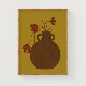 Mustard yellow printable art, flowers in a vase art print, modern still life print, eclectic wall art, floral digital download print