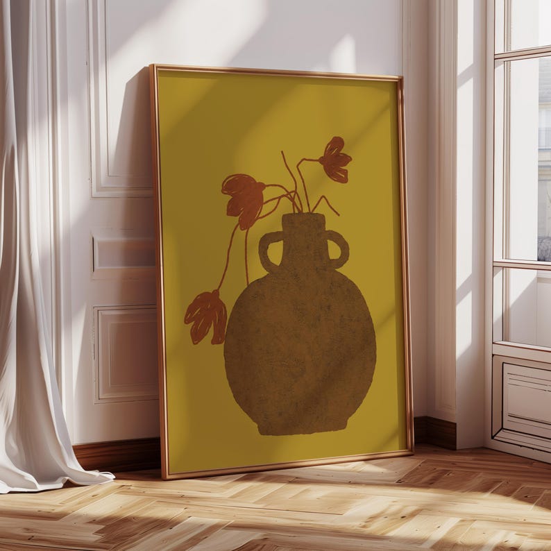 Mustard Yellow Printable Art, Flowers in a Vase Art Print, Modern Still ...
