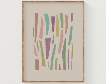 Arte de parede abstrata em tons pastel, impressão de arte geométrica colorida, formas abstratas em rosa e verde, arte de parede para download digital, arte para impressão em quarto de meninas