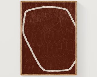 Weiße Linie auf rotem Kunstdruck, druckbare abstrakte Kunst, dunkelrote digitale Download-Kunst, moderne abstrakte Wandkunst, skandinavische Kunst