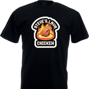 Steve’s Lava Chicken T-Shirt, Minecraft-Inspired Chicken Tee, Lava Background Shirt, Quirky Tee for Chicken Lover, Unisex Adult Kids Tee Top