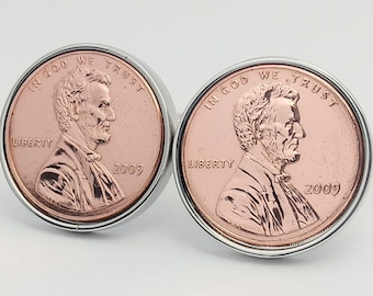 2009 US Copper Penny Coin Cnellinks - 2009 Regalo de aniversario para hombres Aniversario de boda Regalo de cobre para marido Gemelos de cobre hechos a mano