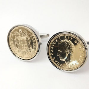 Spanish Peseta Coin Cufflinks - Gift for Men Anniversary Gift for Husband Birthday Gift for Dad Groomsmen cufflinks Gold Handmade Cuff links