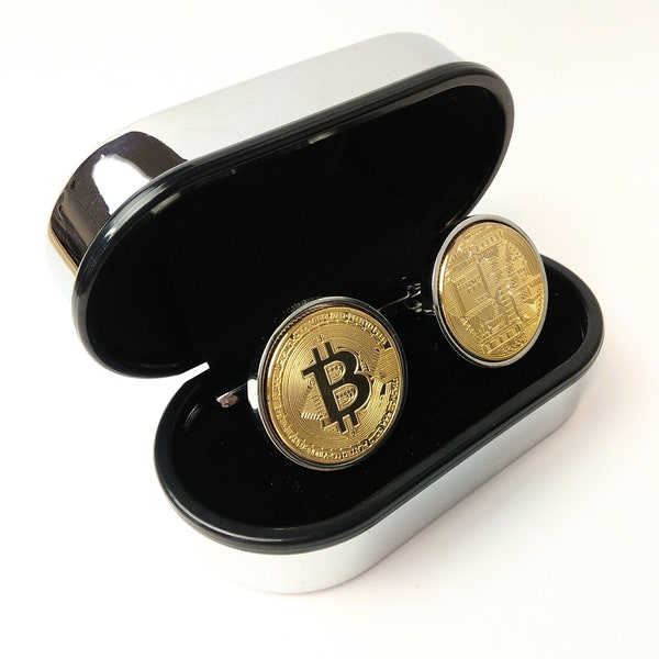 Bitcoin Coin Cufflinks - Gold Plated Bitcoin Cufflinks- Digital Cryptocurrency - Cufflink Presentation box - 100% Satisfaction
