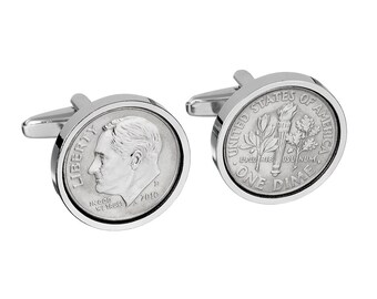 Gift Boxed 50th Birthday 1970 Anniversary American Dime Coin Cufflinks