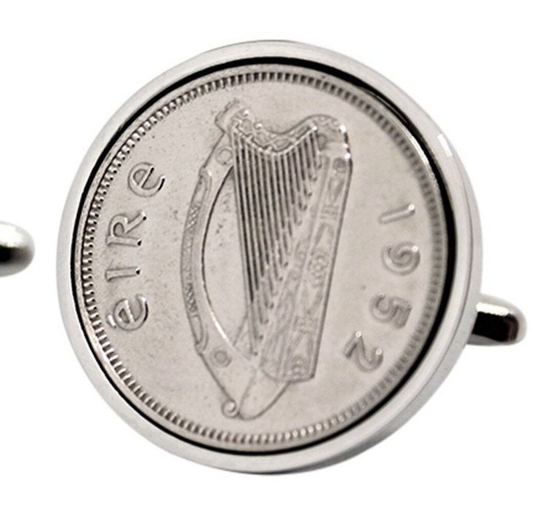 1952年 アイリッシュ シックスペンス カフスボタン：ケルトのハープとウルフハウンドのコイン - Etsy 日本