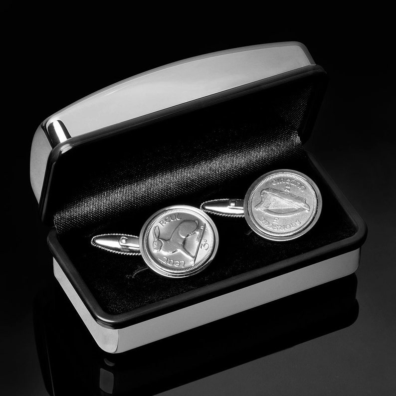 Mens Cufflinks Ireland threepence Cufflinks Genuine Coins WB yeats the poet chose the design Rare cufflinks 100% satisfaction image 2