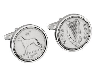 1949 Birthday Gift - 1949 Luck Irish Cufflinks - Genuine 1949 Irish Sixpence Coin - 3 day shipping option