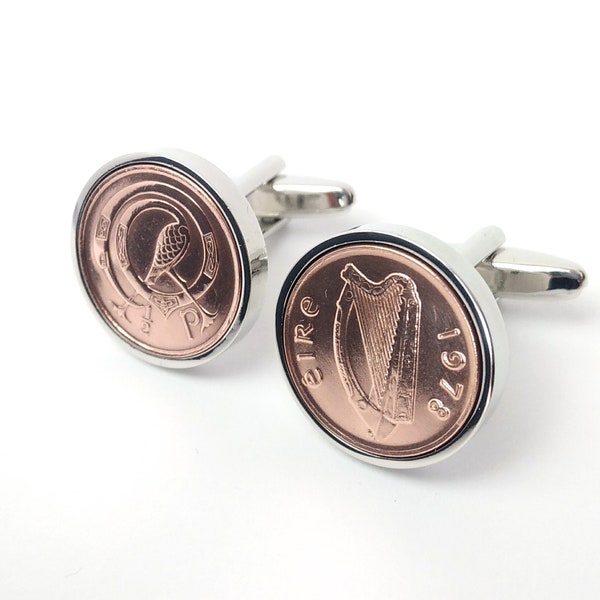 1978  Birthday Gift for Men, Irish Money Jewelry, Year 1978 Coin, Sustainable Gifts, Irish Halfpenny Coin, Lucky Coin Cufflinks