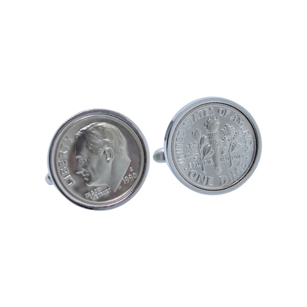 worldcoincufflinks - 1990 Birthday/Anniversary - 1990 Genuine Us Coin - Perfect Gift to celebrate 1990 life event