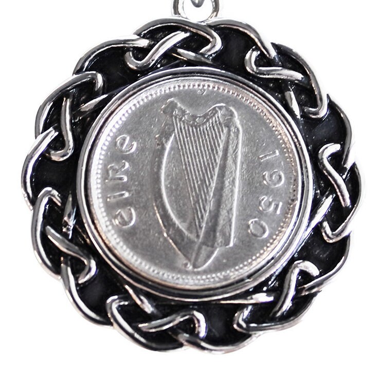 Collar Plata Ley 45.7 Cm Colgante Moneda Irlandesa 1950 - Plata De Ley Con Cadena 45.7cm, Regalo 73 Cumpleaños Joyería Plata Ley Vintage