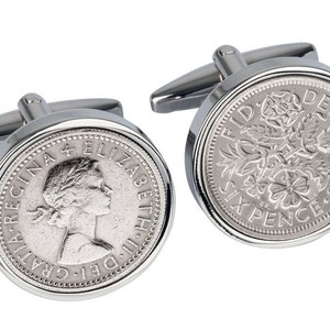 Lucky English Sixpence, Year 1966 Coin, 1966 Birthday Gift for Men, Lucky Coin Cufflinks, English Money Jewelry, 1966 Birthday Gift for Men
