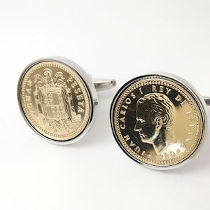 Spanish Peseta Coin Cufflinks - Gift for Men Anniversary Gift for Husband Birthday Gift for Dad Groomsmen cufflinks Gold Handmade Cuff links