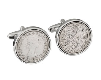 1959 Birthday Gift -  1959 Old English sixpence Cufflinks made with Genuine coins from England - 100% satisfaction