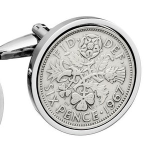 1967 Birthday Gift - Lucky 1967 Old English sixpence Cufflinks Includes presentation box - 100% satisfaction