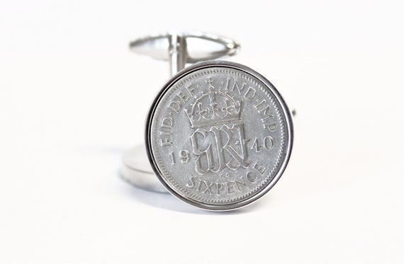1946 Irish Sixpence Coin Cufflinks: 80th Birthday Gift, Silver Plated Mounts - UK