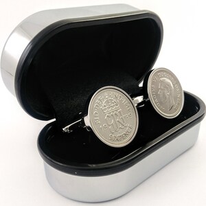 1939 Sixpence Coin Cufflinks: George VI Silver Birthday Gift