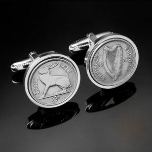 Rare First year Ireland minted coins - 1928 Irish threepence Cufflinks -  3 day shipping option - Very Unique Irish Gift