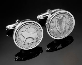 Zeldzame eerste jaar Ierland geslagen munten - 1928 Ierse threepence manchetknopen - 3 dagen verzendoptie - Zeer uniek Iers geschenk