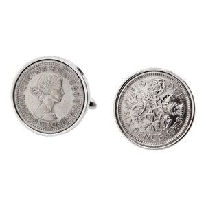 1953 English Sixpence, Birthday Gift for Men, Lucky English Sixpence, Year 1953 Coin, Lucky Coin Cufflinks