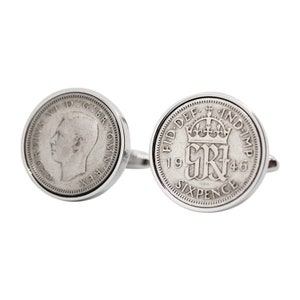 Handmade 1946 Birthday Gift - 1946 Old English sixpence Cufflinks - vintage jewellery- english cufflinks-silver cufflinks