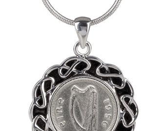 Raro Ciondolo Con Moneta Mezza Corona Irlandese Prebellica In Argento
