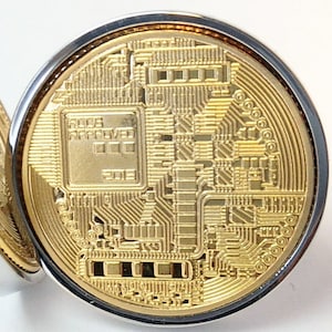 Bitcoin Cufflinks - Gold Plated Bitcoin Cufflinks - Digital Cryptocurrency- Cufflink Presentation box - 100% Satisfaction  - 3 day shipping